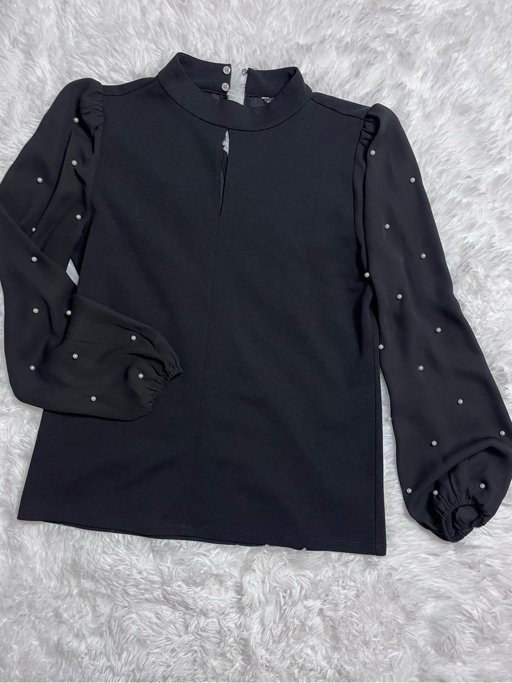 Ann Taylor Black Pearl-Dotted Long-Sleeve Blouse